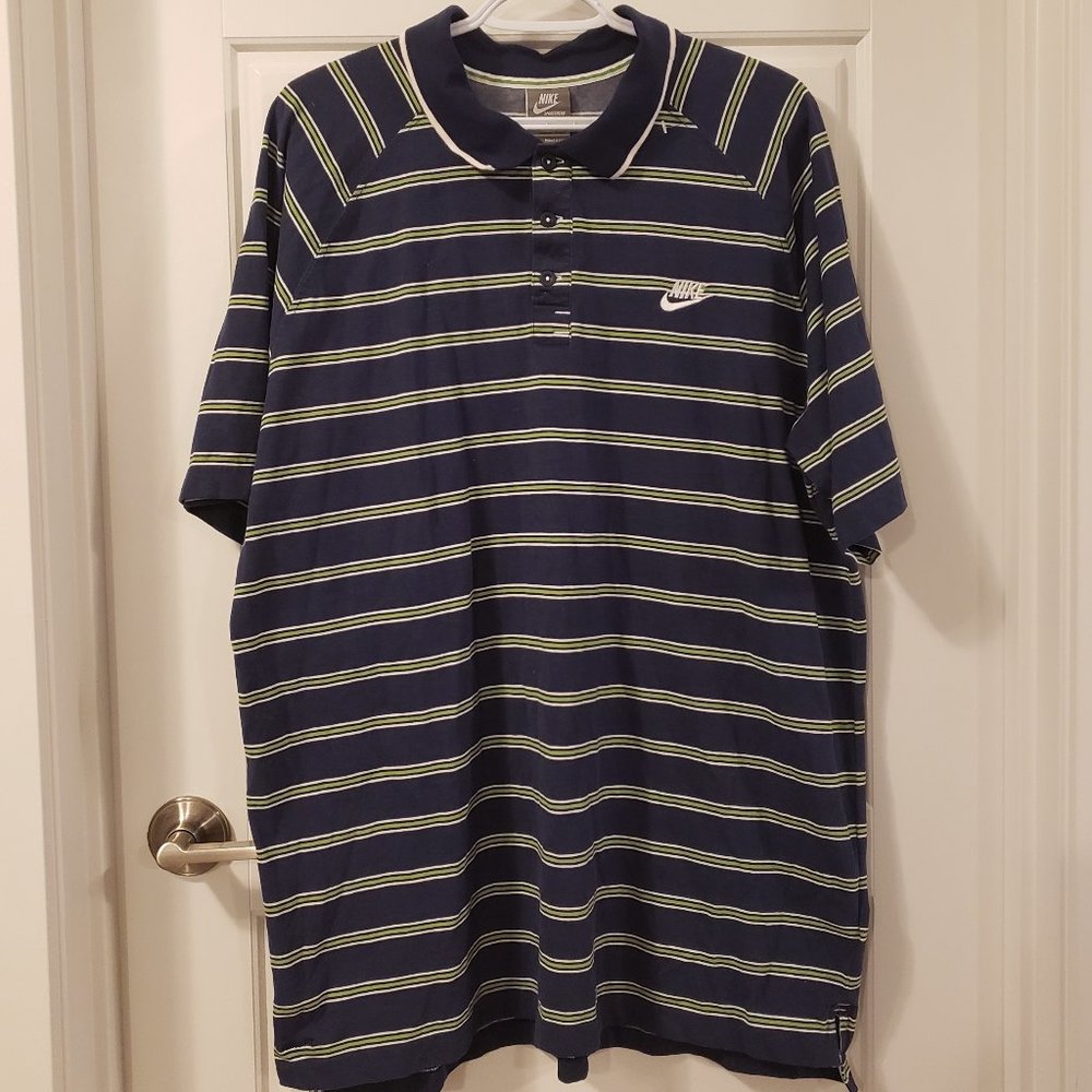 Nike Sportswear FIT DRY Navy Green Horizontal Striped Men's Golf Shirt-Size XXL